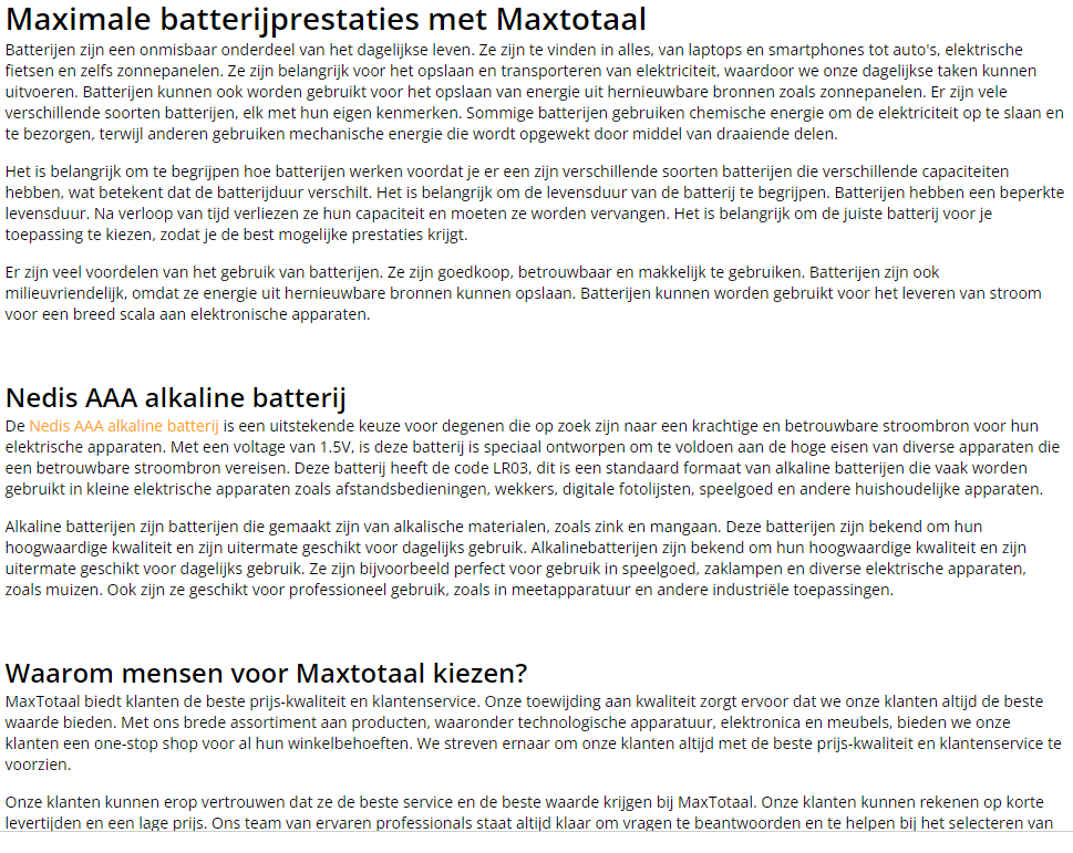 SEO tekst van de batterij categorie